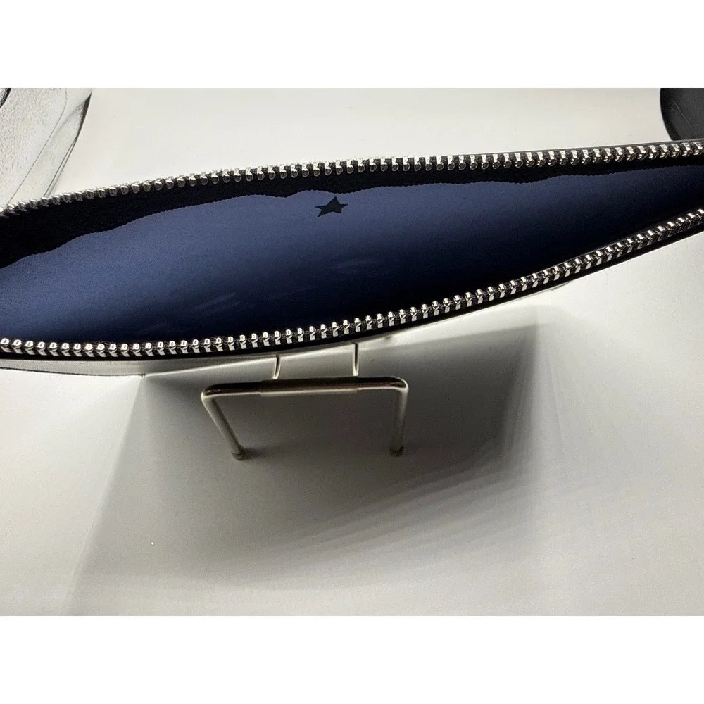 Mugler Black Faux Leather Embossed Logo Zip Top Clutch Bag Accessory